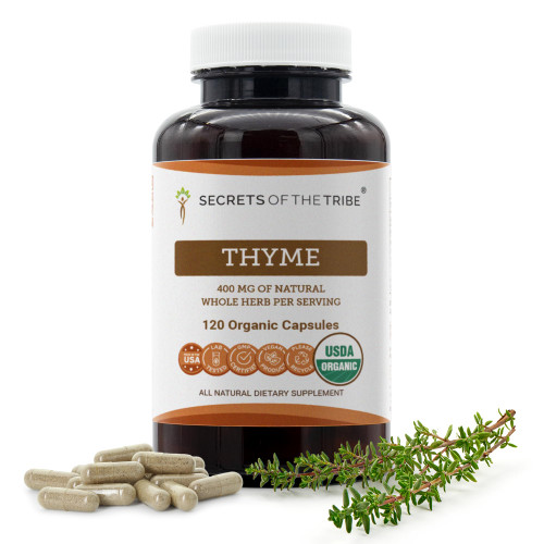 Secrets of the Tribe Thyme 120 Capsules, 400 mg, USDA Organic Thyme (Thymus Vulgaris) Dried Leaf (120 Capsules)