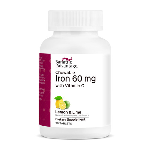 Bariatric Advantage Chewable Iron 60 mg with Vitamin C for Increased Absorption and Utilization, Easily Digestible for Gastric Bypass and Sleeve Gastrectomy Surgery Patients - Lemon Lime, 90 Count