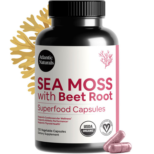 Atlantic Naturals Sea Moss with Beet Root Capsules - Premium Quality Multivitamin Supplement - Sea Moss Superfood to Support Immune Health, Blood Flow, Joint Health & Athletic Performance - 120 ct