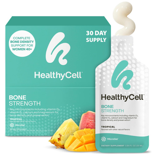 Healthycell Bone Strength Liquid Supplement - Bone Health Supplement with Calcium, Magnesium, Vitamin D3 & Vitamin K2 for Bone Density & Preservation - 30 Gel Packs, Tropical Flavored