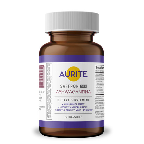 Aurite Saffron Supplement | Stress Management, Herbal Mood Support, Long-Term Memory, for Women & Men. (60 Count (Pack of 1), Saffron + Ashwagandha)