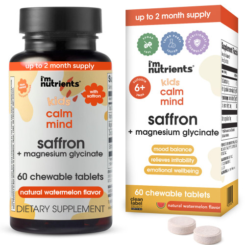 I’m Nutrients Calm Mind | Saffron Supplements for Kids | Nervous System Support | Kids Magnesium | Vitamin B6 | Zinc | Naturally Flavored | No Artificial Ingredients | 60 Chewable Tablets
