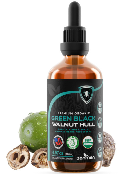 Zenmen Organic Green Black Walnut Hull Tincture - Highly Potent Formula, Source of Antioxidants - 4.97 fl oz / 120ml, Vegan, Manufactured in The USA