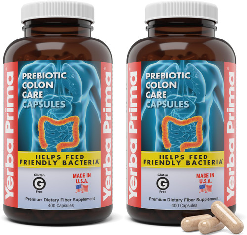 Yerba Prima Prebiotic Colon Care Capsules, 400 Caps (Pack of 2) - Five Forms of Dietary Fiber Supplement - Healthy Soluble & Insoluble Fibers for Regularity & Digestive Support