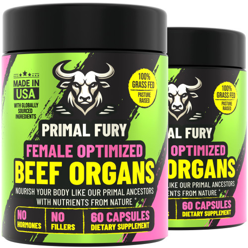 PRIMAL FURY Grass Fed Beef Organ Supplement for Women 120 Count (Pack of 2)