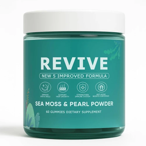 KLUNIZ Revive Hair Gummies, Balmbare Revive Gummies for Hair, Promotes Thicker, Fuller, Stronger Hair, with Organic Irish Sea Moss, Pearl Powder Glow, Vitamin C/E, Aloe Vera, 60 Count