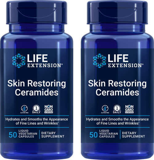 Life Extension Skin Restoring Ceramides, 50 Liquid Veg Caps (Pack of 2) - Non-GMO, Vegetarian Phytoceramide Supplement