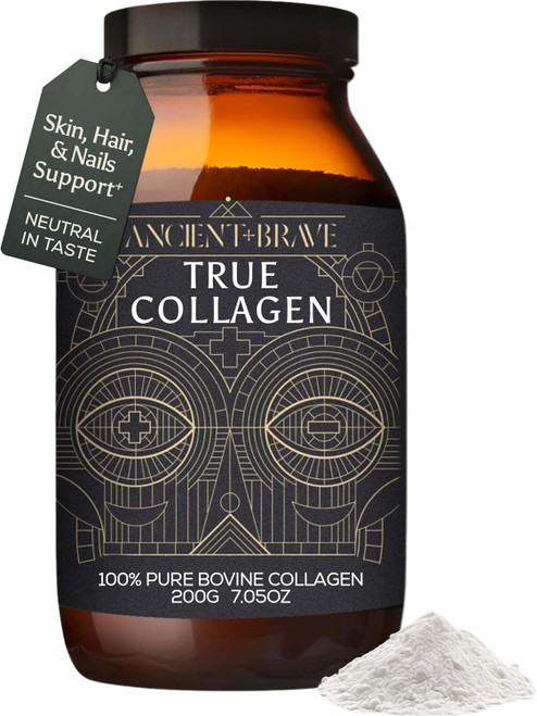 Ancient + Brave True Collagen Powder 7.05oz (Ap 33 Servings), EU Grass Fed Collagen Peptides, Highly Absorbable Protein Powder, Supplements for Women, Supplement for Hair, Skin and Nails