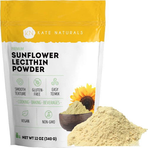 Kate Naturals Sunflower Lecithin Powder for Baking Bread, Gummies, Cooking. Substitute for Soy Lecithin Powder (12oz, Non-GMO)