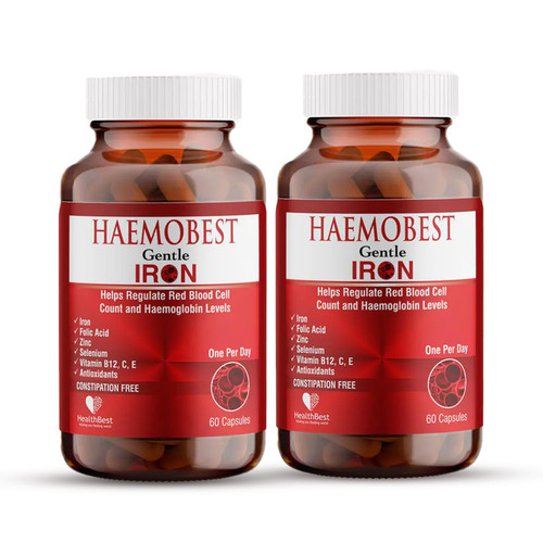 HealthBest Haemobest Gentle Iron Power Capsules with Vitamin C - 60 Count - Boost Haemoglobin, Gentle on Stomachs - Non-Constipating Formula - Enhances Red Blood Cells Support