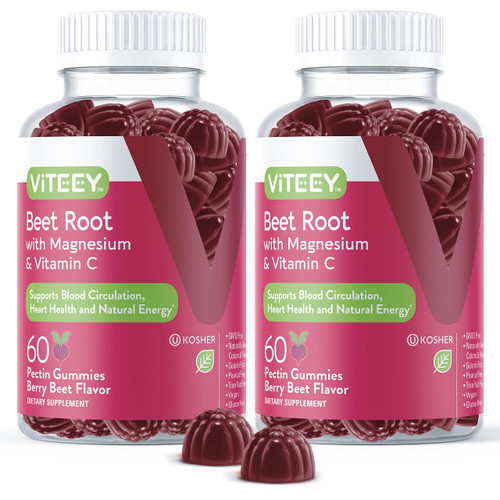 Viteey Beet Root Gummies with Magnesium & Vitamin C - Beetroot Supplement