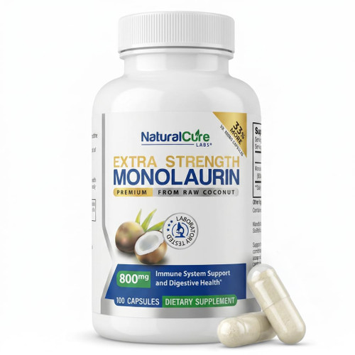 Natural Cure Labs Extra Strength Monolaurin 800mg, 100 Capsules, 33% More