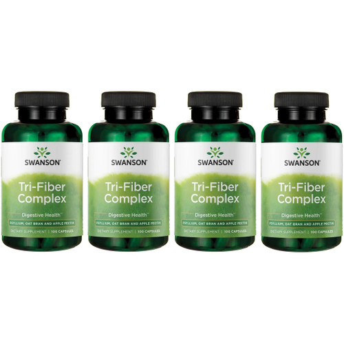 Swanson Tri-Fiber Complex - Digestive Health Supplement Made with Psyllium, Oat Bran, & Apple Pectin - (100 Capsules) (4 Pack)