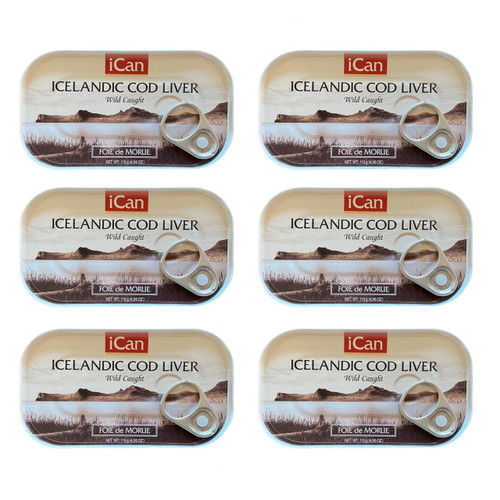Ican Wild-Caught Iceland Cod Liver Stock Up & Save (Pack of 6) – 4.06 oz Canned Cod Liver in Own Oil – Rich in Omega-3 & Vitamin D – Keto & Paleo Friendly