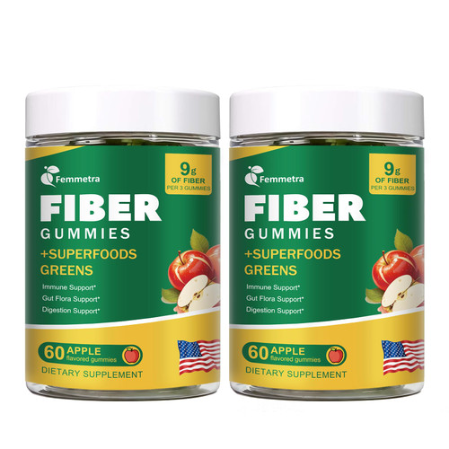9G Fiber Gummies for Digestive Health & Regularity - No Sugar Added Apple Flavor - Prebiotic Fiber Supplement with Greens - Daily Gummies for Adults, Women & Men - 2 Bottles