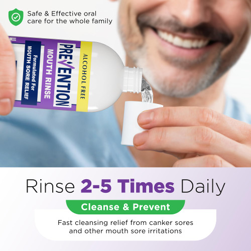 Prevention Mouth Sore Mouth Rinse, Canker Sore Treatment, Oral Pain Relief Mouthwash for Ulcers and Sores, Braces, with Hydrogen Peroxide, Alcohol-Free, Fluoride Free, 16 oz, Soothing Mint, 4 Pack