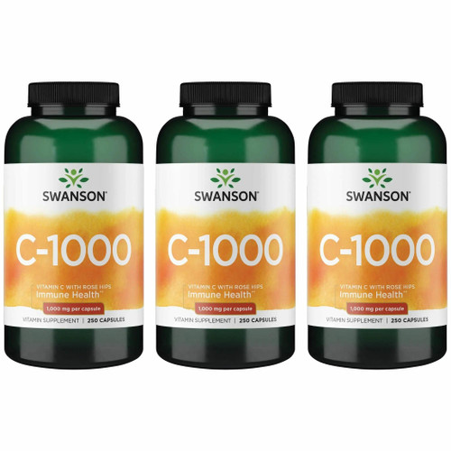 Swanson Vitamin C with Rose HIPS Immune System Support Skin Cardiovascular Health Antioxidant Supplement 1000 mg 250 Capsules (Caps) (3 Pack)