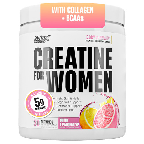 Nutrex Research Creatine for Women Booty & Beauty – Pink Lemonade | 5g Creatine, 2g Collagen, BCAAs & Hyaluronic Acid | Gluten Free, 30 Servings