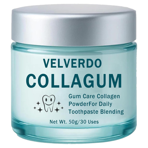 Velverdo Collagen Powder, Velverdo Gum Collagen, Collagum Hydroxyapatite Toothpaste Powder Strengthens Enamel & Gums, Natural Oral Care Formula (1pcs)