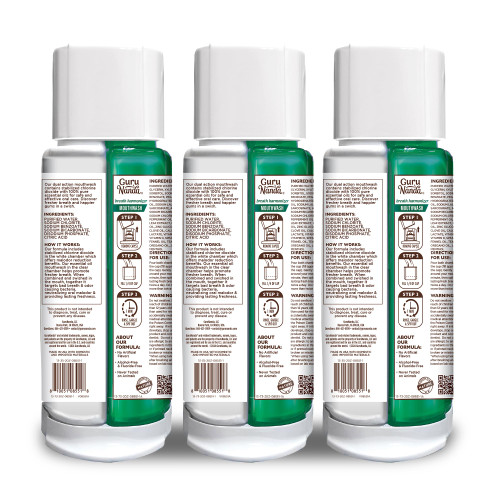 GuruNanda Dual Barrel Breath Harmonizer Mouthwash - Freshens Breath - Alcohol & Fluoride Free with Sodium Chlorite & Essential Oils - Wild Mint Flavor, 3 Pack