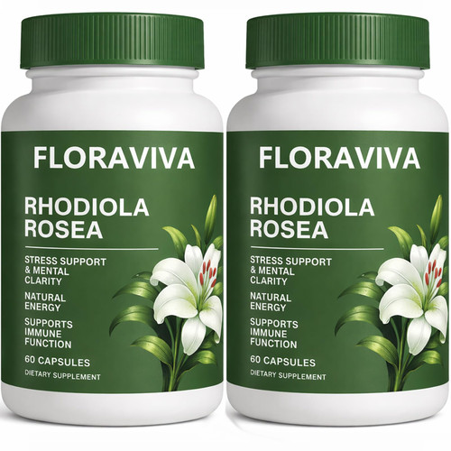 Floraviva Rhodiola Rosea Capsules | 500mg Rhodiola Rosea Extract Supplement for Stress Support, Mental Focus & Energy, Immune Function, Non-GMO, 60 Capsules