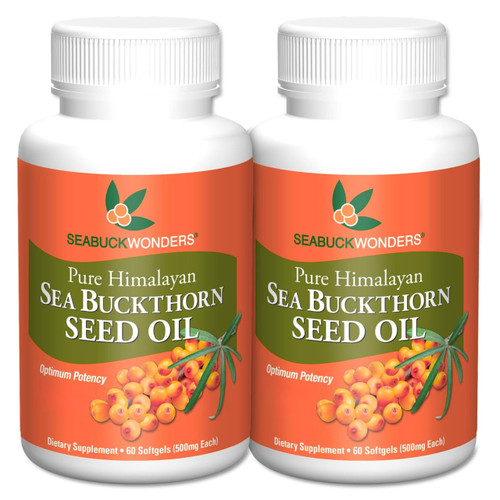 SEABUCKWONDERS Organic Sea Buckthorn Seed Oil Softgels, 120 Count, 60 Day Supply, with Omega 3, 6 & 9, Supports Hair, Skin & Nail Health