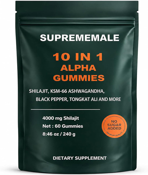 KXVUDE Supreme Male Alpha Gummies, Alpha Shilajit Gummies with Ashwagandha, Tongkat Ali & Black Musli, Supports Daily Energy, 60 Count