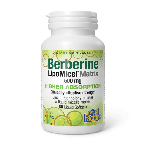 Natural Factors Berberine LipoMicel Matrix - Daily Supplement Supports Metabolic Health - Formula Supports General Health - Gluten-Free & Dairy-Free - 60 Liquid Softgels (60 Servings)
