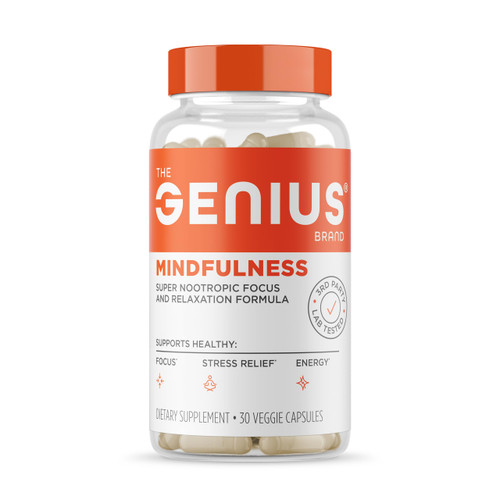 The Genius Brand Genius Mindfulness - Brain Health Supplement - Supports Healthy Mindsets - Calm, Energy, Memory & Focus Support - Ashwagandha, NeuroFactor & More - 30 Veggie Pills