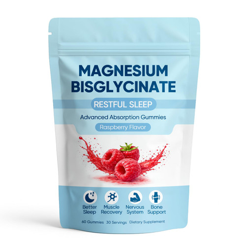 Magnesium Bisglycinate Gummies with 400mg Magnesium Bisglycinate Chelate, Sea Salt, Raspberry Fruit Powder, Supports Sleep & Relax Muscles, Strengthen Bones, Vegan for Women, 60 Gummies