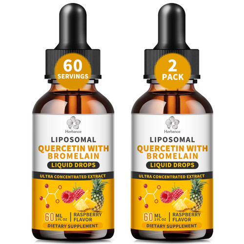 (2 Pack) Liposomal Quercetin with Bromelain Liquid Drops for Kis & Aldult- Higher Absorption, Quercetin Supplements 700mg w. Bromelain Elderberry Zinc Vitamin C for Immune, Heart, Antioxidant Support