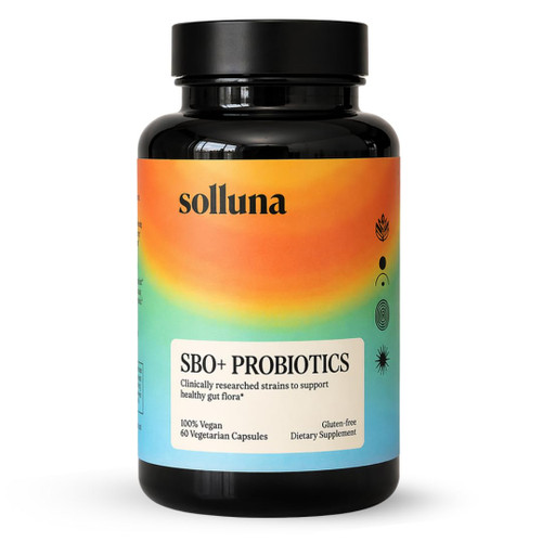 SBO Probiotics by Solluna — Soil Based Organisms, Prebiotics & Postbiotics with Humic Acid, Shilajit, Chaga & Turkey Tail Mushroom — Gut Health & Digestion — Kimberly Snyder (60CT) Vegan & Non-GMO