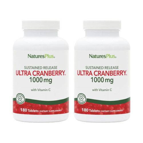 NaturesPlus Ultra Cranberry 1000-180 Sustained Release Tablets, Pack of 2 - Supports a Healthy Urinary Tract - Non-GMO, Vegetarian, Gluten Free - 180 Total Servings