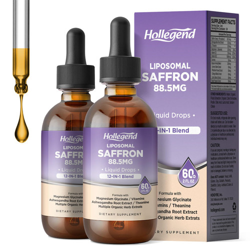 HOLLEGEND Liposomal Saffron Drops for Kids & Adults, Organic Saffron Supplement w/Magnesium, L-Theanine and Vitamins for Stress, Focus, Vision and Energy Support, Vegan, Natural Lemon Flavor, 4 FL OZ