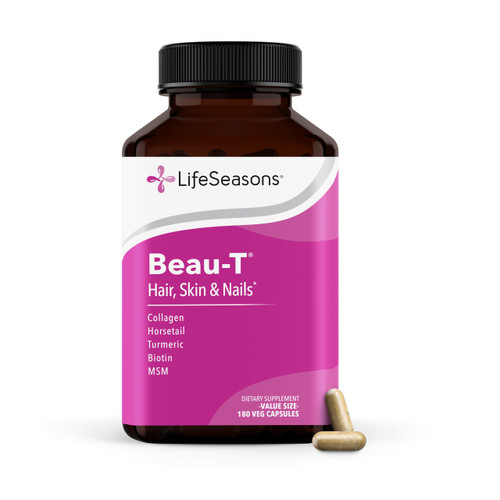 LifeSeasons Beau-T - Hair, Nail, & Skin Supplement - Promotes Healthy Hair and Nail Growth - Supports Clear Skin & Fights Acne - Nail Strengthener - Contains Biotin Collagen Turmeric - 180 Capsules
