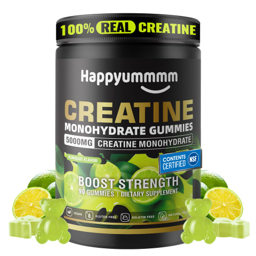 Creatine Monohydrate Gummies, NSF Certified, 5g Dose for Men & Women to Support Muscle, Strength, Recovery, Cognitive Health & Memory, Kumquat Flavor, 90 Gummies