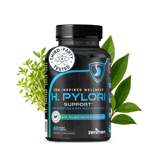 Zenmen H. Pylori Support | Lactobacillus Reuteri Probiotic with Mastic Gum for Digestion & GI Health - Third Party Tested, 60 Vegan Capsules, Made in The USA