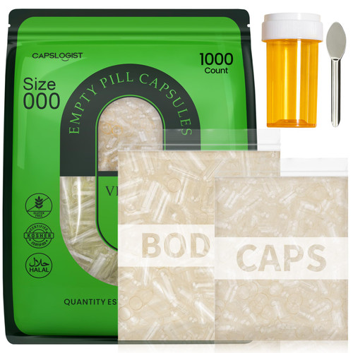 000 Capsules Separated 1000 Count, Premium Vegan Empty Capsules Size 000 Separated in 2 Bags, Clear Pill Capsule for DIY Supplement Filling