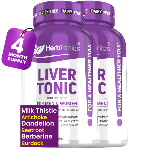 Herbtonics Liver Cleanse Detox & Repair | 20-in-1 Liver Detox Complex | Milk Thistle Supplement with Artichoke, Dandelion, Turmeric, Berberine | 240 Vegan Capsules