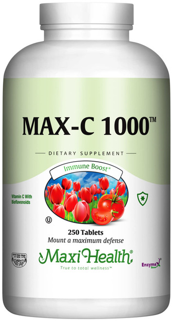 Maxi Health 1000 mg Vitamin C - 1000mg Tablets Ultra High Absorption Formula - Gluten Free Kosher Dietary Non GMO Supplement for Immune Support - Vitamin C Tablets from Ascorbic Acid, (250 Count)