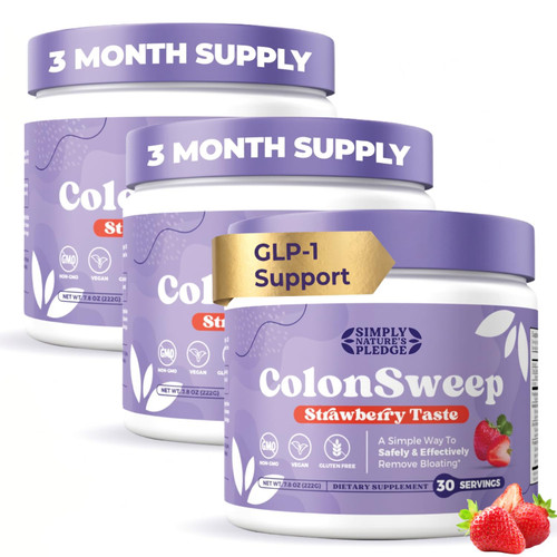 ColonSweep Strawberry Psyllium Husk Powder GLP-1 Support for Appetite Control, Gut Health & Bloating Relief Probiotic Fiber Colon Cleanse Detox Vegan, Gluten-Free 30 Servings Pack of 3