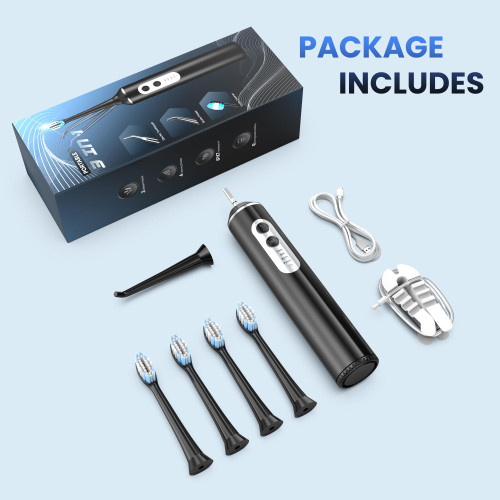 2-in-1 Electric Toothbrush with Water Flosser, Brush & Floss Combo, 3 Modes, 3 Brush Heads, Jet Tip, IPX7 Waterproof, Portable Oral Irrigator for Travel, Black