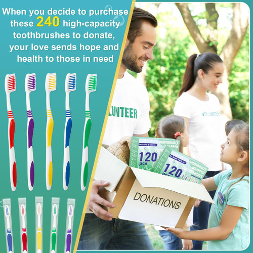 Comdian 240 Pcs Toothbrush Bulk Disposable, Travel Toothbrushes Pack, Soft Bristle Individually Wrapped and Good Cleaning for Kids, Adult and The Elderly. Suitable for Hotel, Travel, Home, Donated