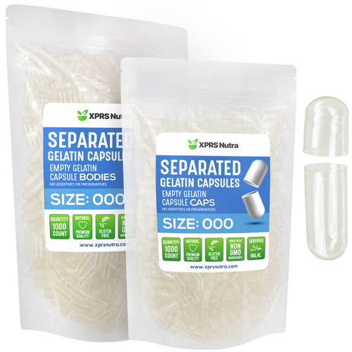 XPRS Nutra Separated Capsules Size 000-1000 Count Clear Large Empty Gelatin Capsules Separated in Bags - Premium Clear Empty 000 Pills for DIY Supplement Filling