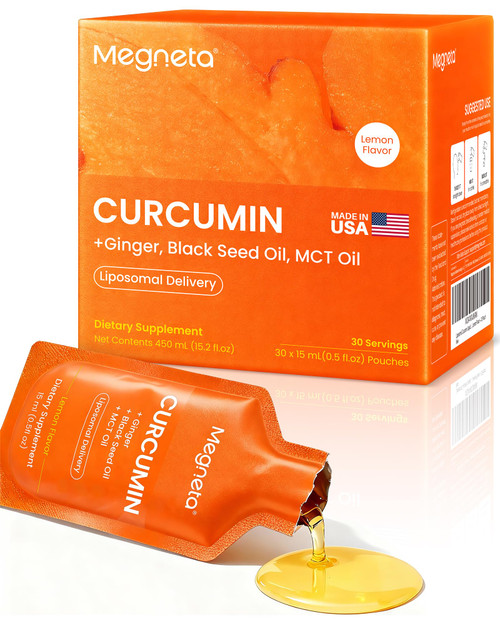 Liposomal Turmeric Curcumin Ginger Liquid Supplement– Maximum Absorption with Black Seed Oil, MCT& Resveratrol – Extra Strength for Joint & Inflammation Support, Antioxidant & Cellular Health-30 Pouch