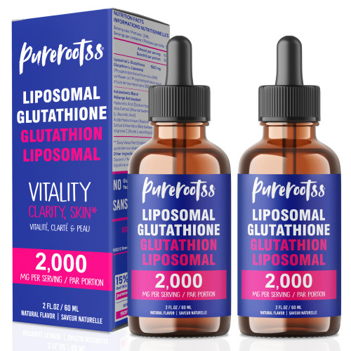PureRootss Liposomal Glutathione Liquid Supplement (Pack of 2), 98% Absorption, with Vitamin C, L- Glutathione, 2 Fl Oz per Bottle