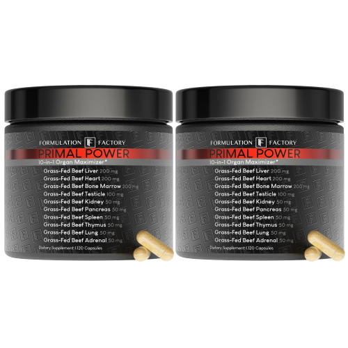 Formulation Factory Primal Power 10-in-1 Grass-Fed Organ Supplement with Beef Liver, Heart, Marrow, Testicle, Kidney, Supports Vitality, Hormones, Energy, Immunity (4 Month Supply, 240 Capsules)