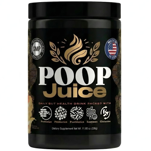 Poop Juice 5-in-1 Daily Fiber Supplement Powder - Bloat & Poop Relief - Prebiotic, Probiotic, Postbiotic, Digestive Enzymes, L-Glutamine - GLP-1 Support - Sugar-Free Strawberry Lemonade (30 Servings)