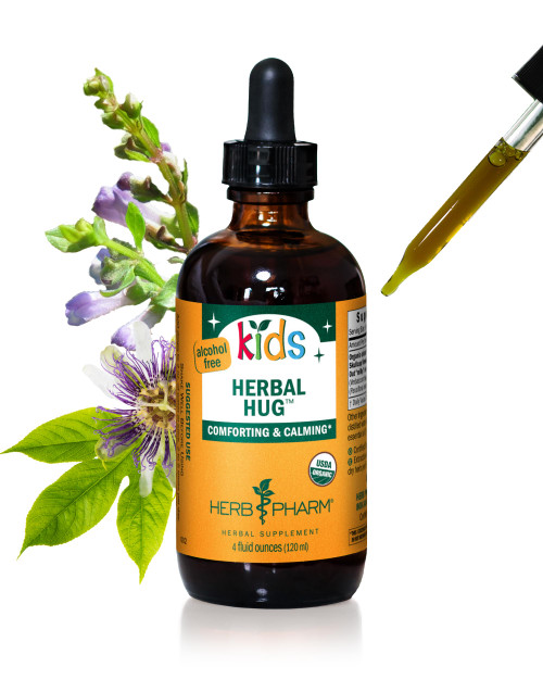 Herb Pharm Organic Kids Herbal Hug |Nervous System Support with Skullcap, Passionflower, Mullein & Oat Seed | Fast-Absorbing & Alcohol-Free, Kid-Friendly Taste, Extract for Kids, 4 oz*