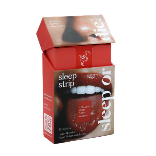 Sleep or Die Sleep Strips, Fast-Dissolve Sleep Aid for Adults, L-Theanine, GABA, 5-HTP, Low-Dose Melatonin, Drug-Free, Non-Habit Forming, Works in 10 Min, Mint Flavor, 30 Strips